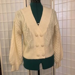 Abercrombie & Fitch White Cropped Double Breasted Knit Cardigan Size S